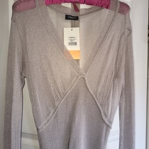 Sheer Top Made in Italy Size 43 Gray Metallic. It is labeled V Neck kimono